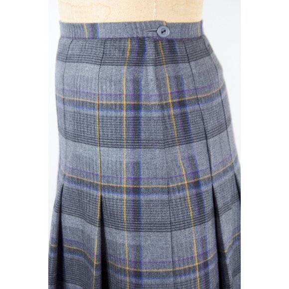 Vintage Gray Plaid 100% Wool Pleated Skirt Size 28 | Small Academia Prep - Picture 8 of 15